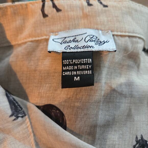 Tasha Polizzi Stallion Print Chiffon Blouse Button Down Shirt Size Medium - Picture 7 of 9